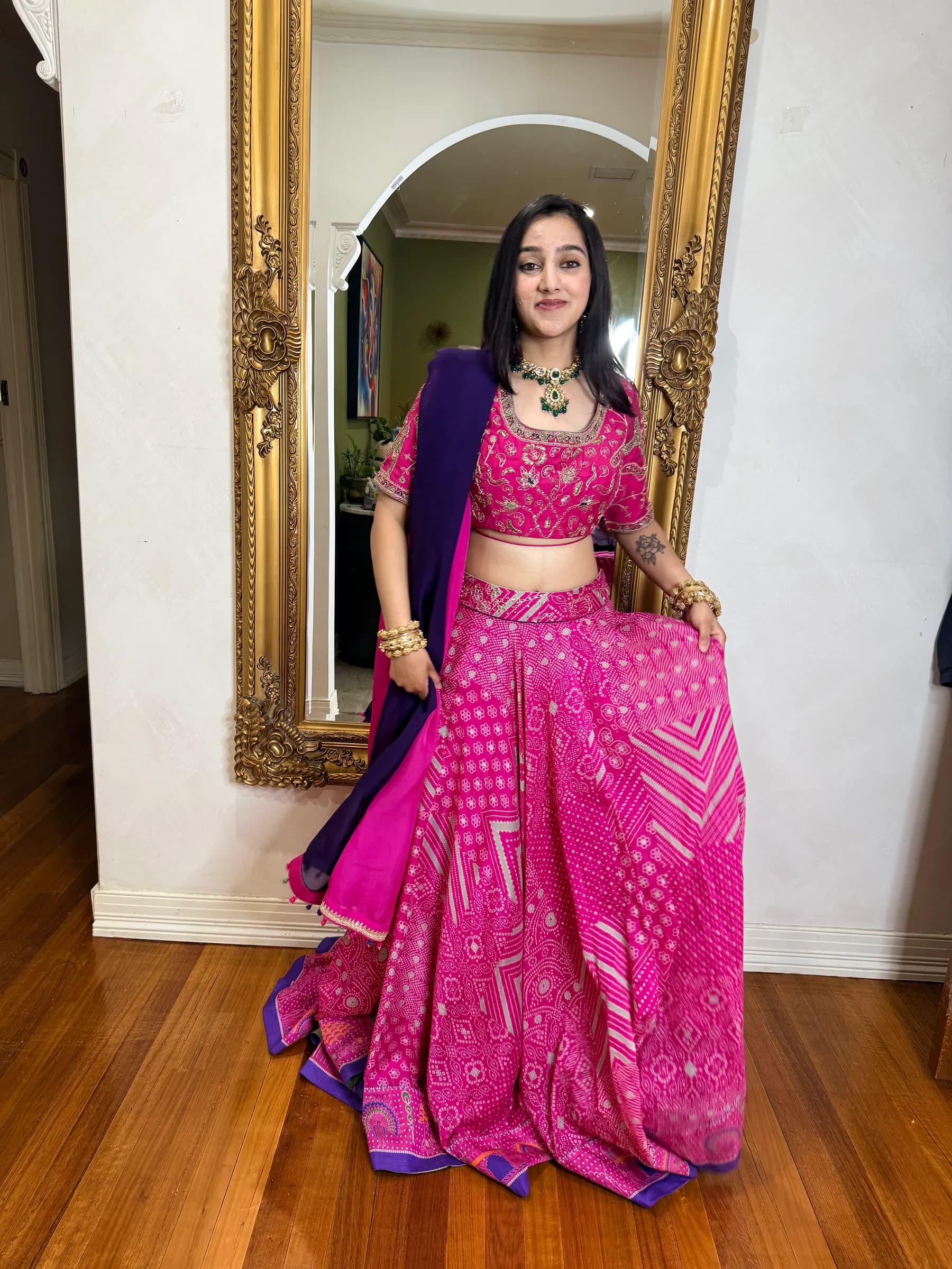Pink and Purple Bandhani Lehenga · Hand-Tied in Kutch — view 1