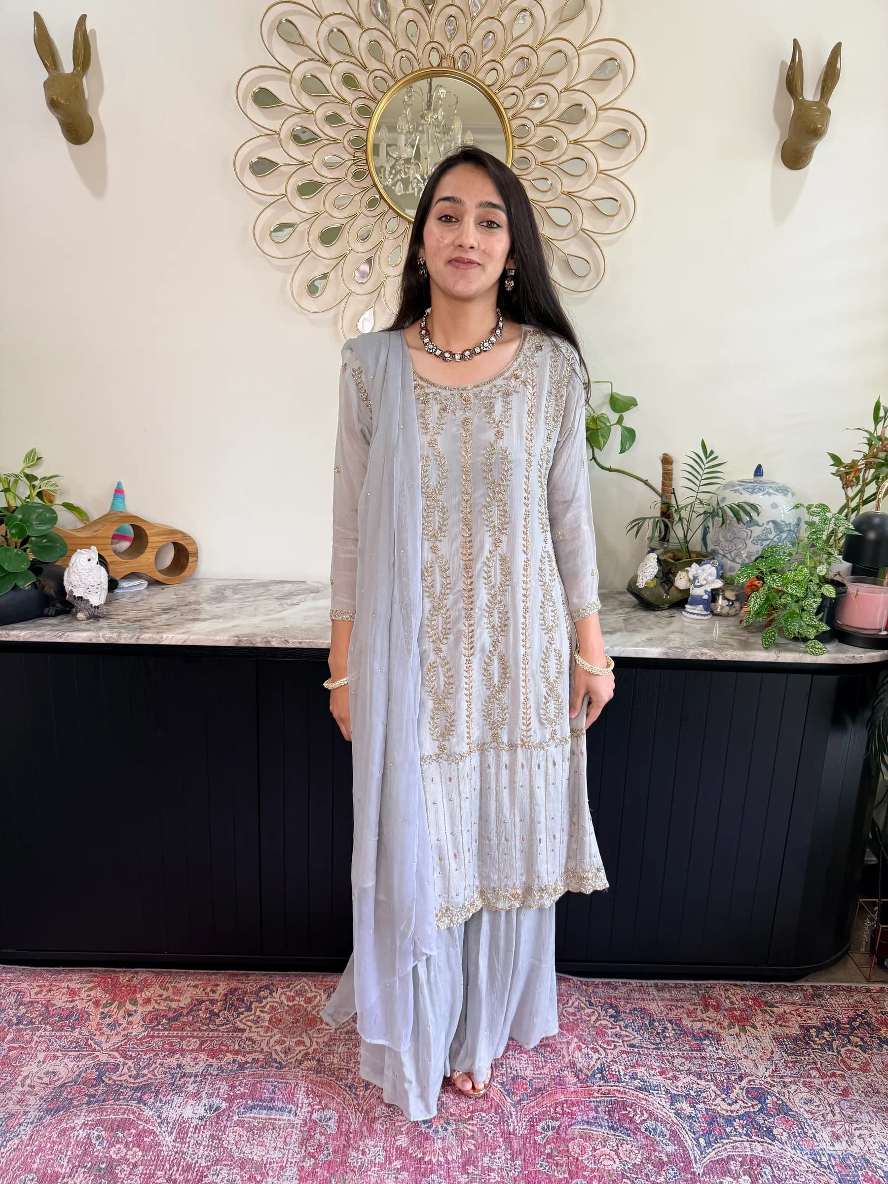Silver Zardozi Anarkali Kurta Set Australia — view 1