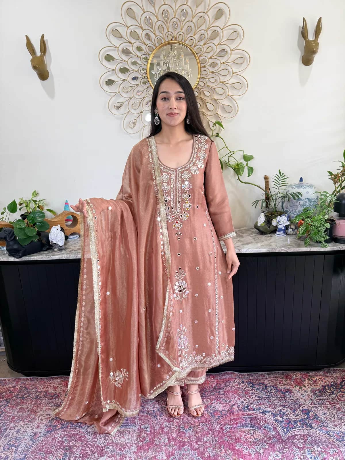 Dusty Pink Suit With Mirror Work — image 1