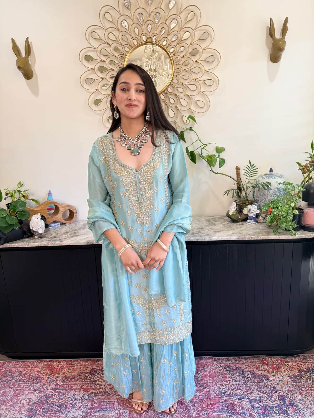 Powder Blue Embroidered Gharara Set With Dupatta — image 1