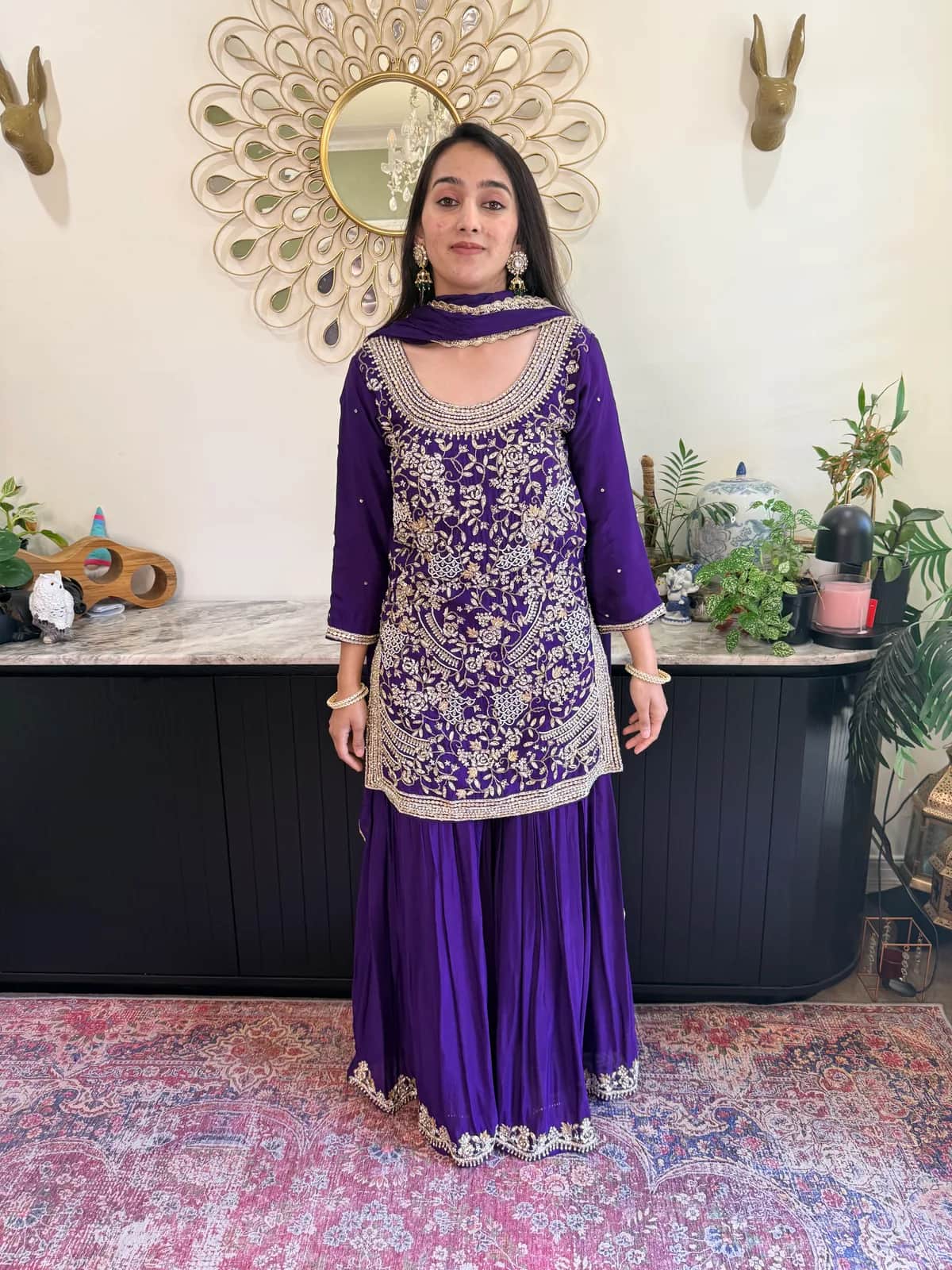 Royal Purple Embroidered Gharara Set With Dupatta — image 1