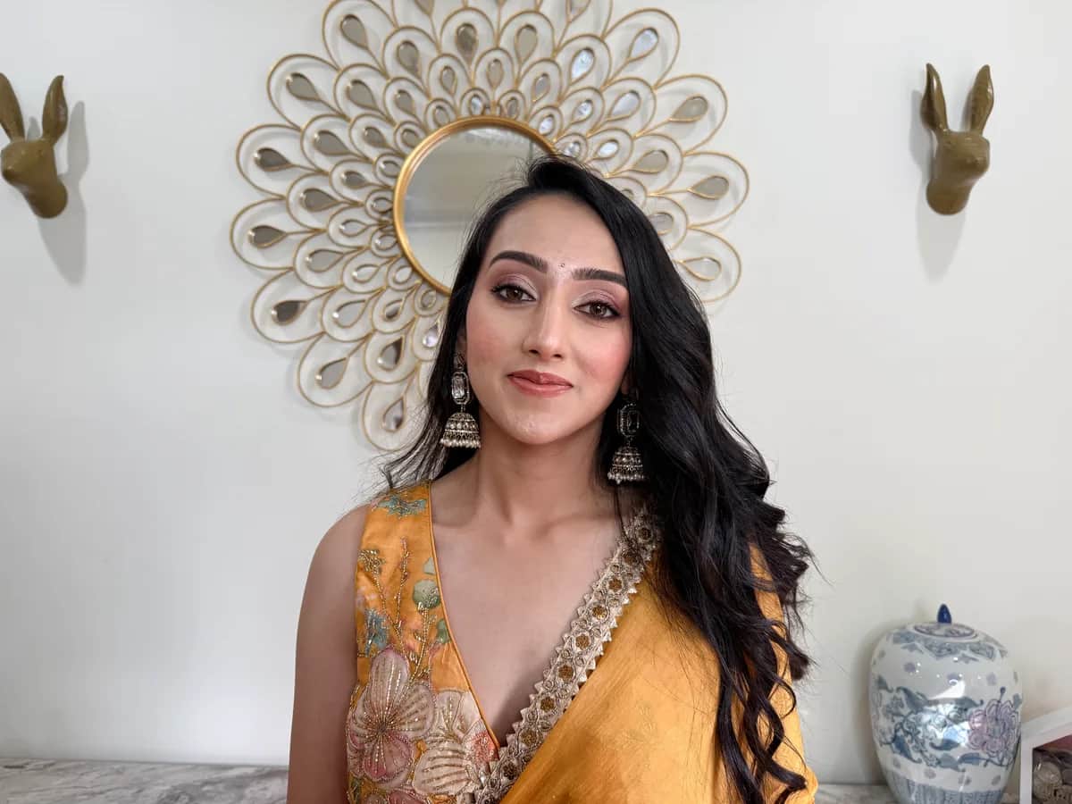 Mustard Gold Stitched Saree with Embroidered Blouse