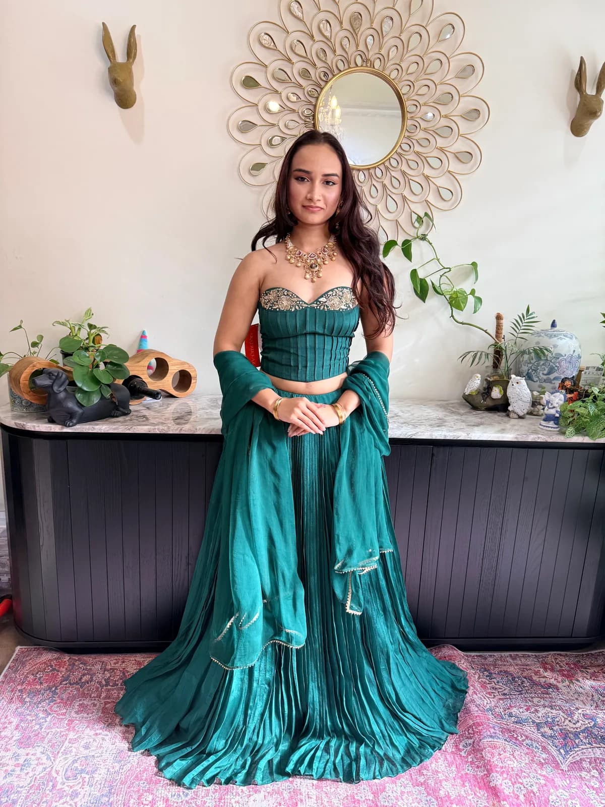 Teal Green Corset Lehenga Set with Dupatta