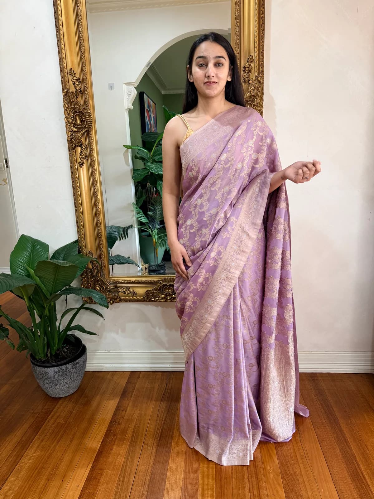 Lilac Pink Saree with Unstitched Blouse