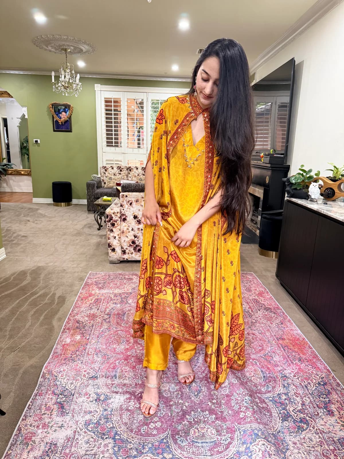 Mustard Indo-Western Cape Set